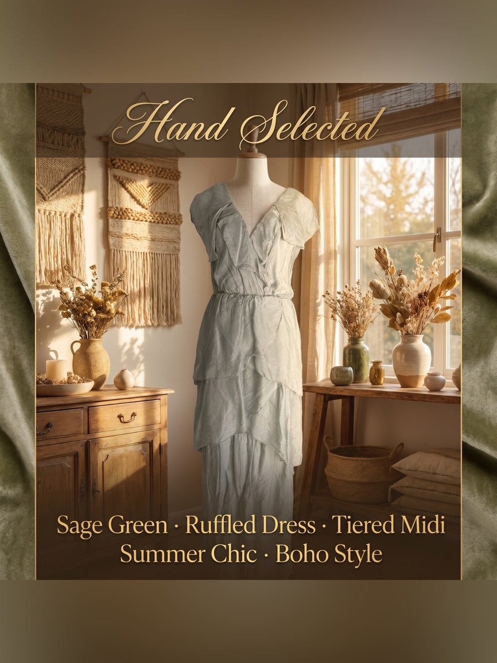 Scandal Italy Sapphire Sage Silk Blend Tiered Ruffle Maxi Dress Made Italy S